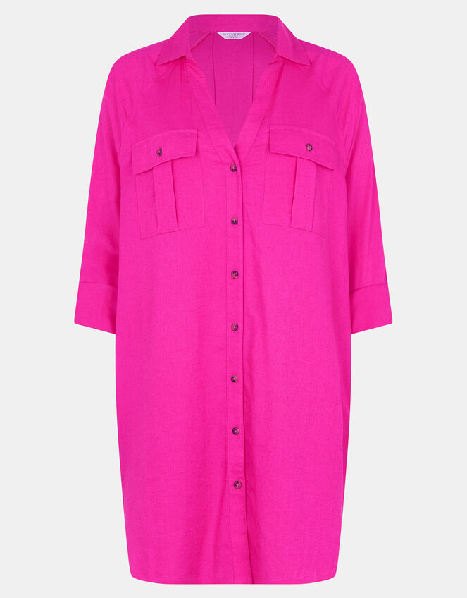 Long Sleeve Beach Cover Up Shirt, Pink (PINK), large