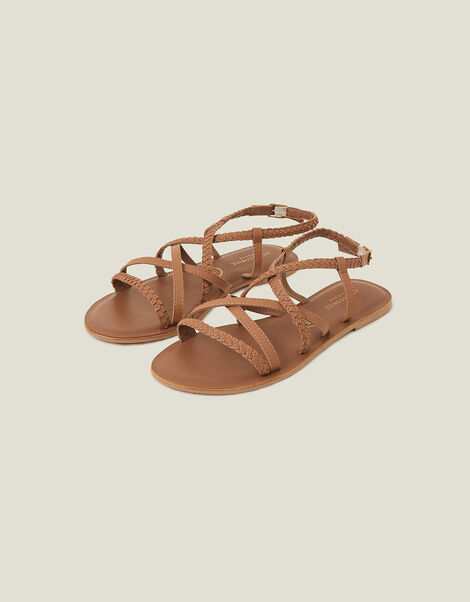 Strappy Wide Fit Leather Sandals, Tan (TAN), large