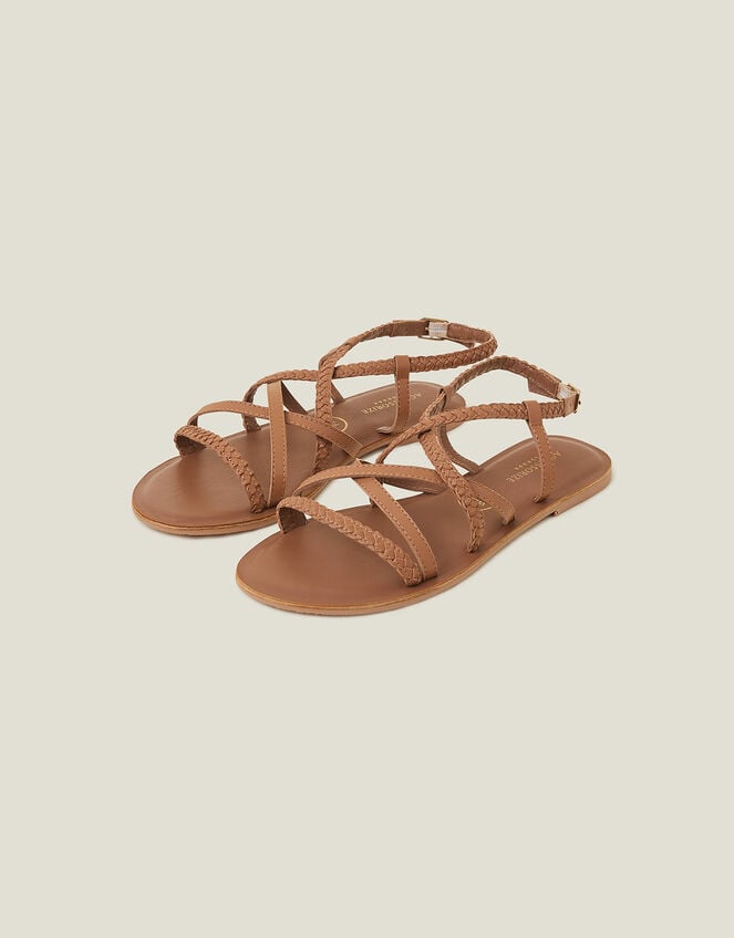 Strappy Wide Fit Leather Sandals, Tan (TAN), large