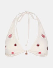 Sun Embroidered Triangle Bikini Top, Ivory (IVORY), large