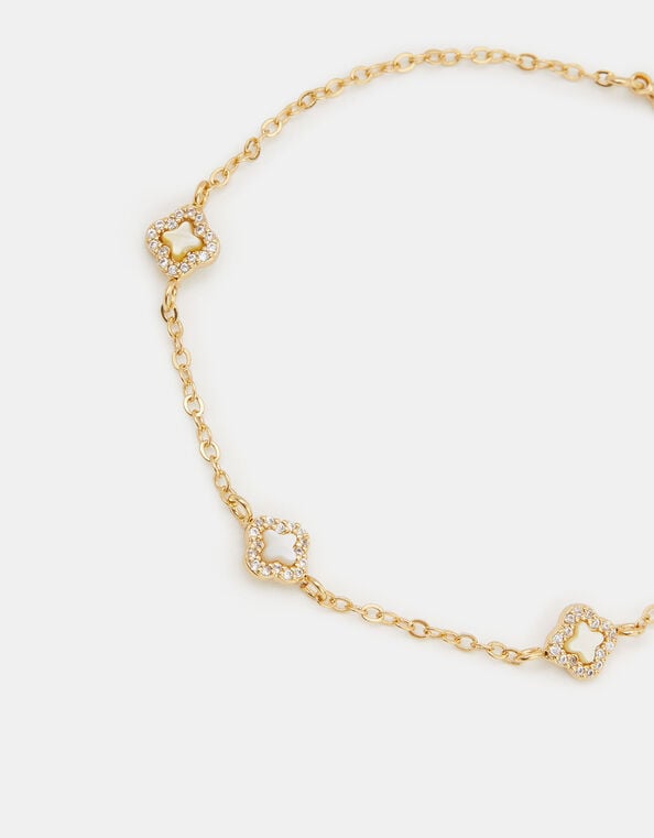 14ct Gold-Plated Mother of Pearl Clover Bracelet, , large