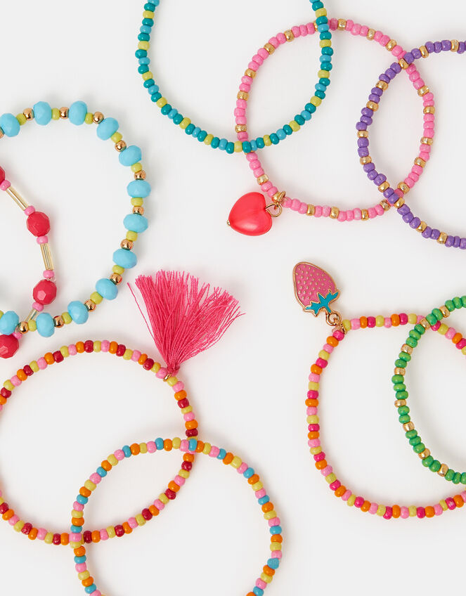 Girls Charm Beaded Stretch Bracelets, , large