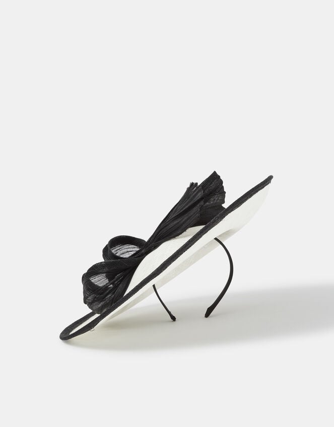 Bow Disc Fascinator, Black (BLACK WHITE), large