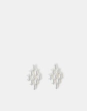Sterling Silver-Plated Diamond Drop Earrings, , large