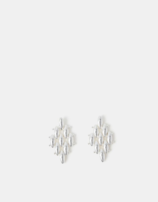Sterling Silver-Plated Diamond Drop Earrings, , large
