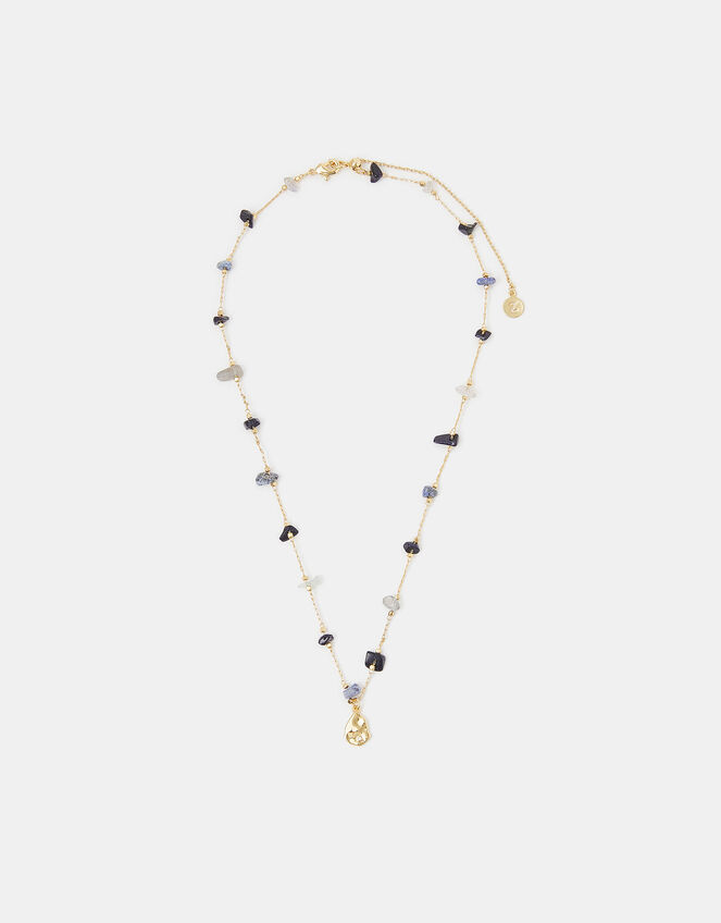 14ct Gold-Plated Pendant Nugget Stone Station Necklace, , large