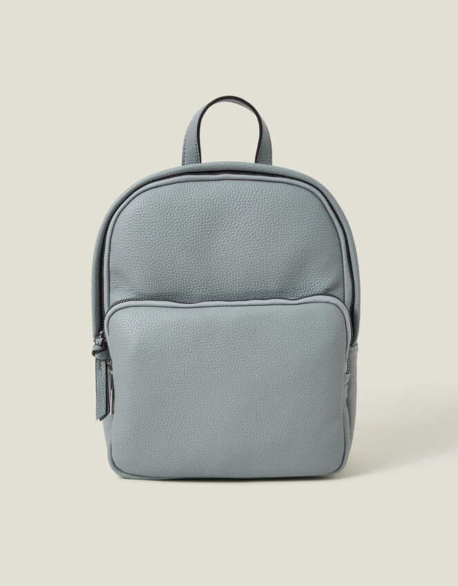 Small Plain Faux Leather Backpack, Blue (BLUE), large