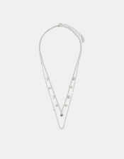 Textured Disc Layered Necklace , Silver (SILVER), large