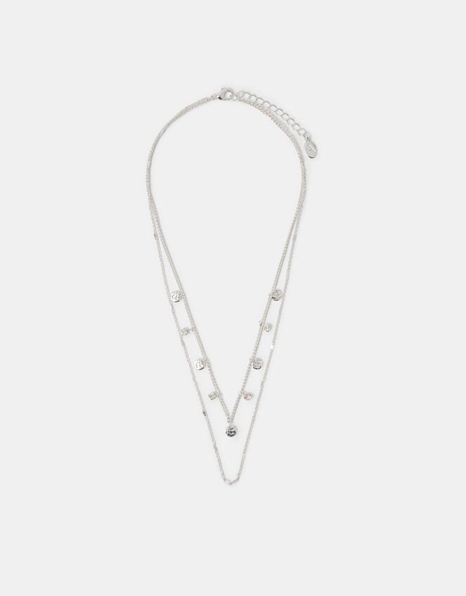 Textured Disc Layered Necklace , Silver (SILVER), large