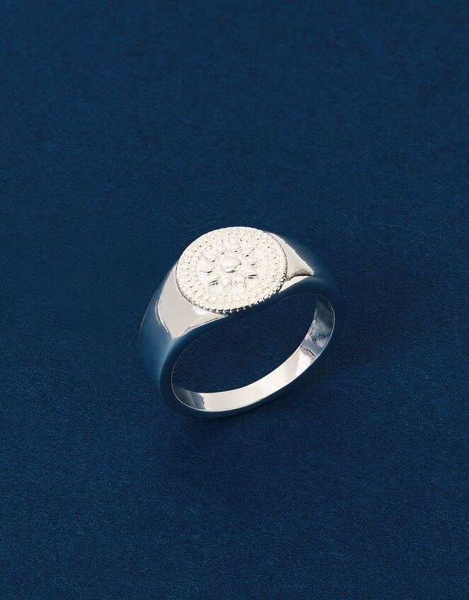 Sterling Silver-Plated Filigree Signet Ring, Silver (ST SILVER), large