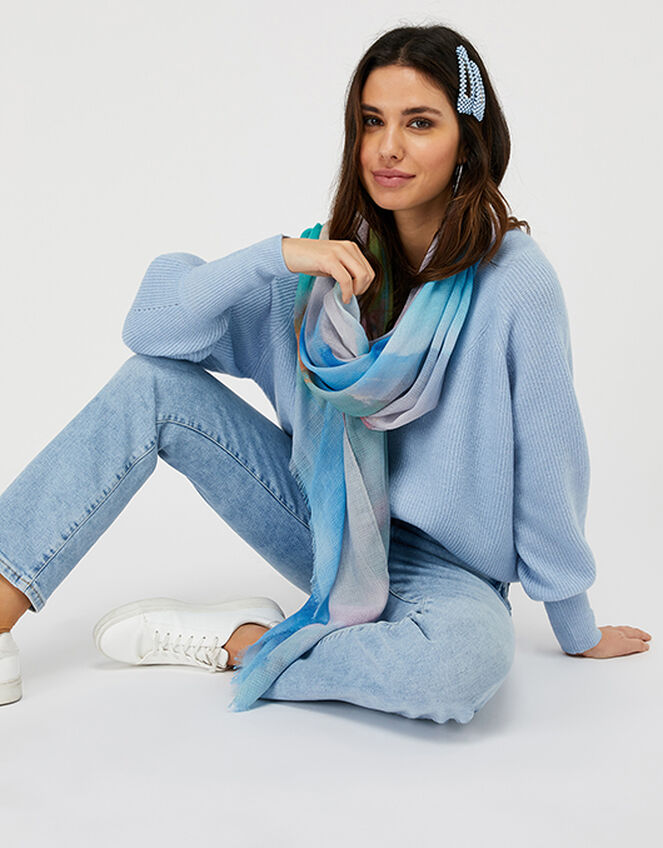 Watercolour Printed Scarf in Recycled Polyester, , large