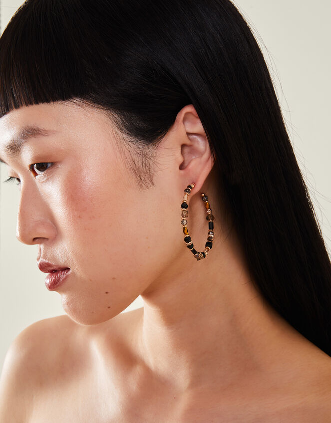 Large Mix Beaded Hoop Earrings, , large