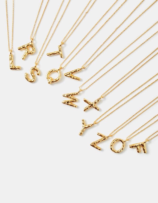 14ct Gold-Plated Molten Initial Pendant Necklace, Gold (GOLD), large