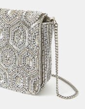 Embellished Fold Over Clutch Bag, Silver (SILVER), large