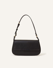 Buckle Strap Bar Shoulder Bag, Black (BLACK), large