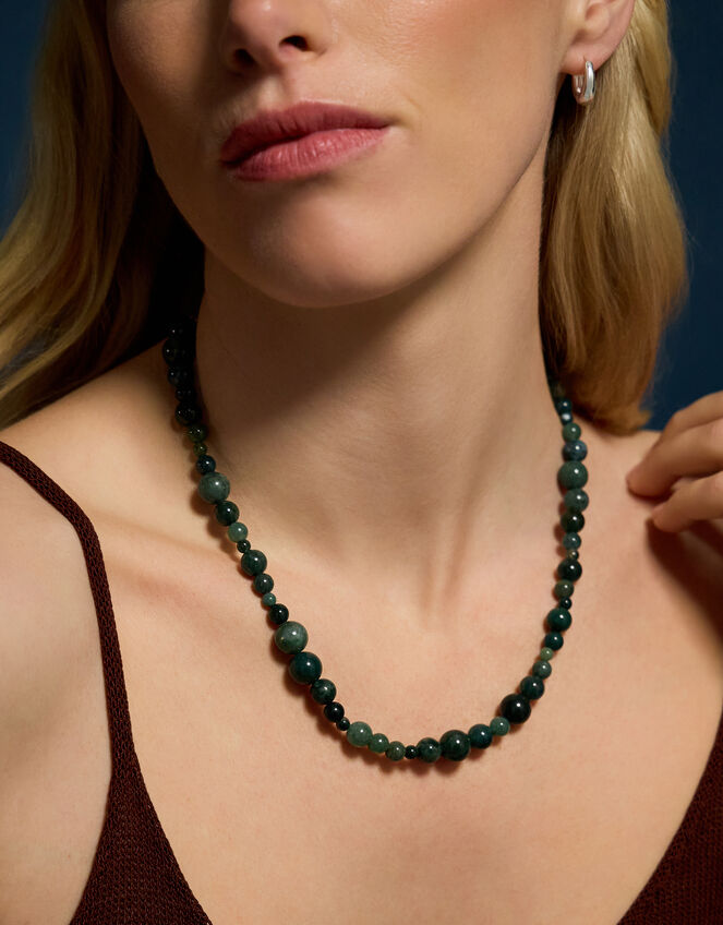 14ct Gold-Plated Chalcedony Beaded Necklace, , large