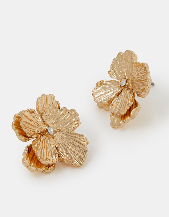Textured Flower Stud Earrings, , large
