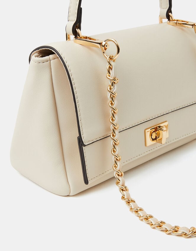 Twist Lock Chain Strap Handbag, Cream (CREAM), large