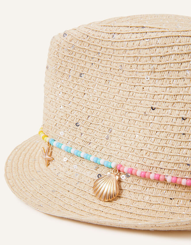 Shell Trim Straw Hat, Natural (NATURAL), large