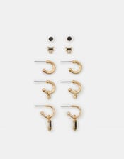 5-Pack Gemstone Stud & Hoop Earrings, Black (BLACK), large