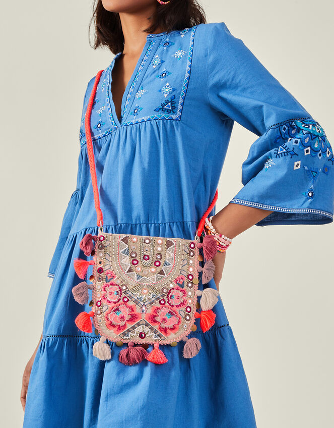 Floral Embellished Cross-Body Bag, , large