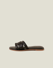 Leather Cut-Out Sliders, Brown (CHOCOLATE), large