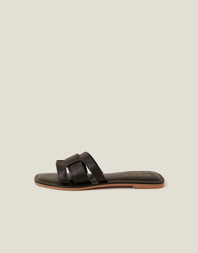Leather Cut-Out Sliders, Brown (CHOCOLATE), large
