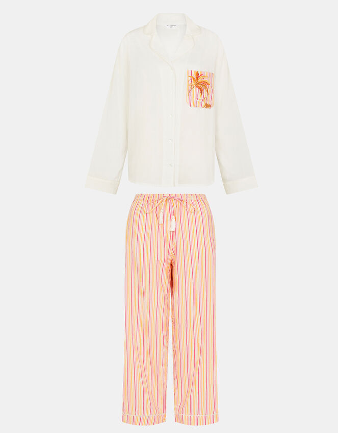 Embroidered Stripe Long Pyjamas Set, Pink (PINK), large