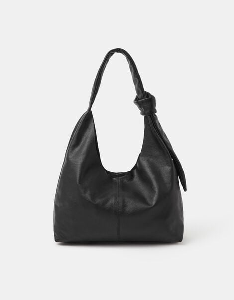 Slouchy Knot Leather Shoulder Bag, Black (BLACK), large