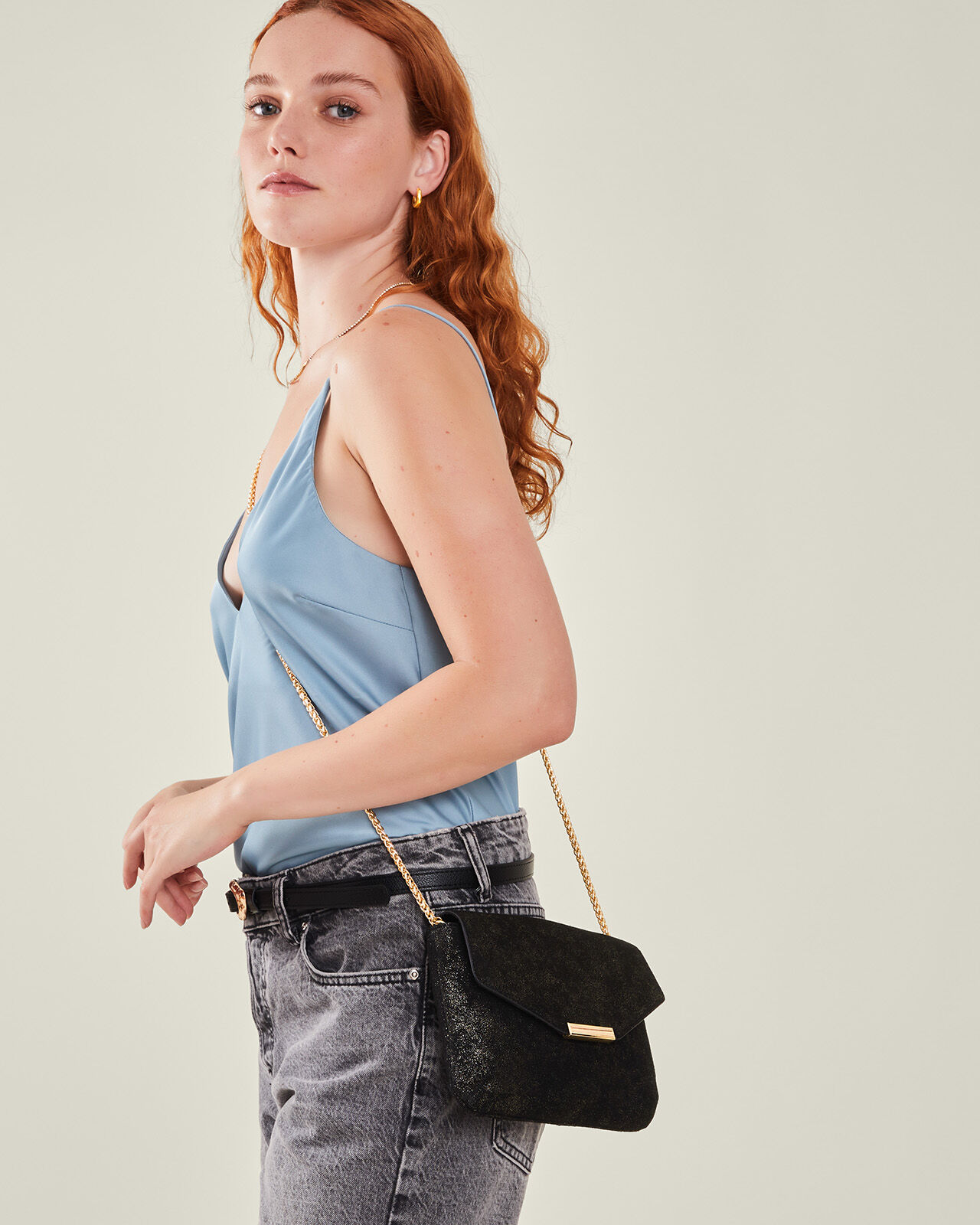 Leather Envelope Clutch Bag Black