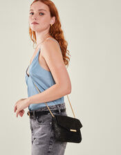 Leather Envelope Clutch Bag, Black (BLACK), large