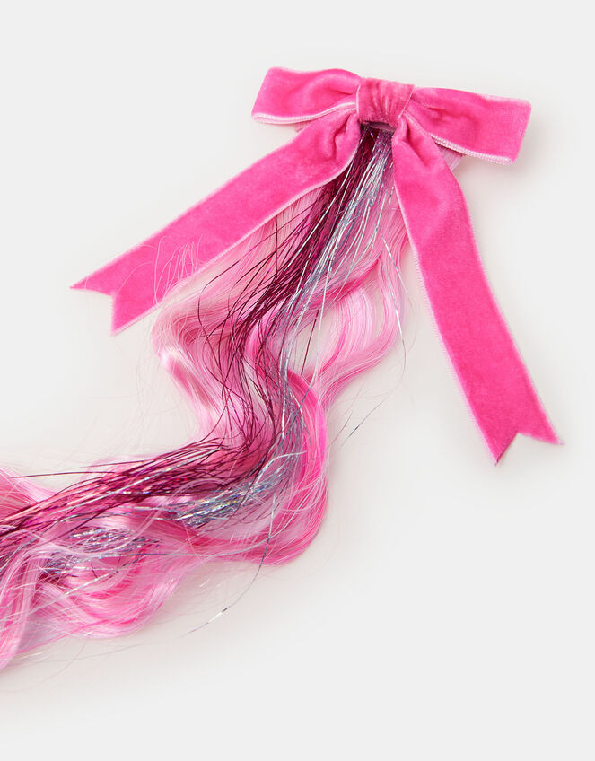 Girls Bow Tinsel Fake Hair Clip, , large