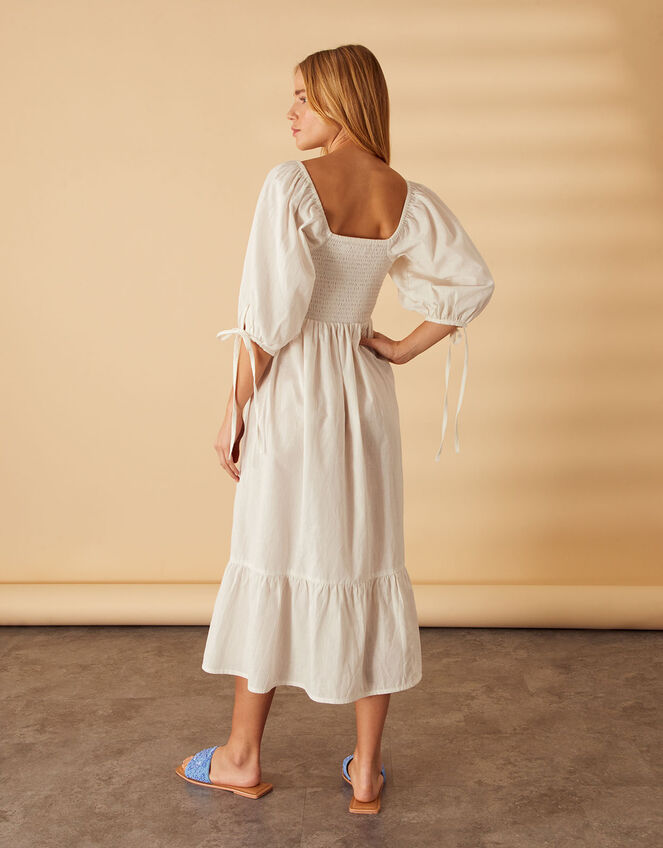 Puff Sleeve Textured Midi Dress, Ivory (IVORY), large