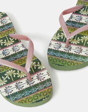 Palm Print Flip Flops, Green (GREEN), large