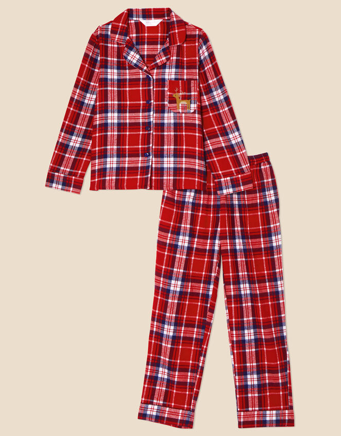 Girls Check Print Pyjama Set, Red (RED), large