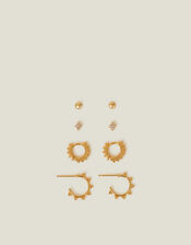 4-Pack 14ct Gold-Plated Stud and Bobble Hoop Earrings, , large