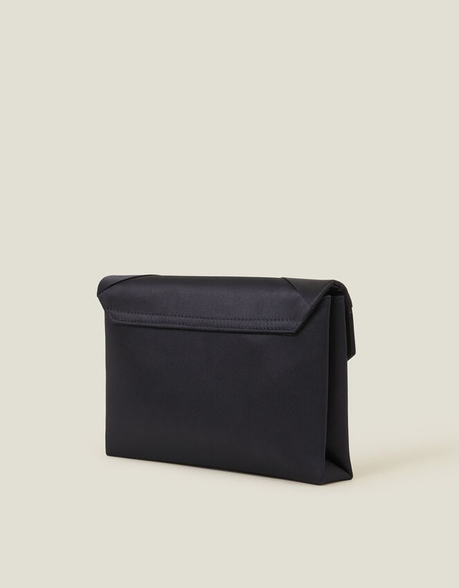 Woven Satin Envelope Clutch Bag, Blue (NAVY), large