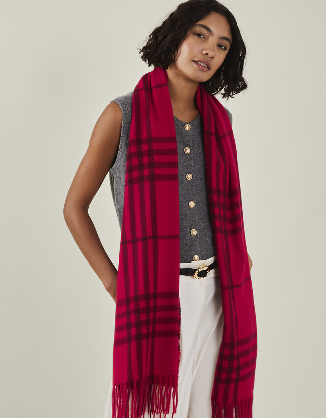 Check Blanket Scarf, Red (RED), large