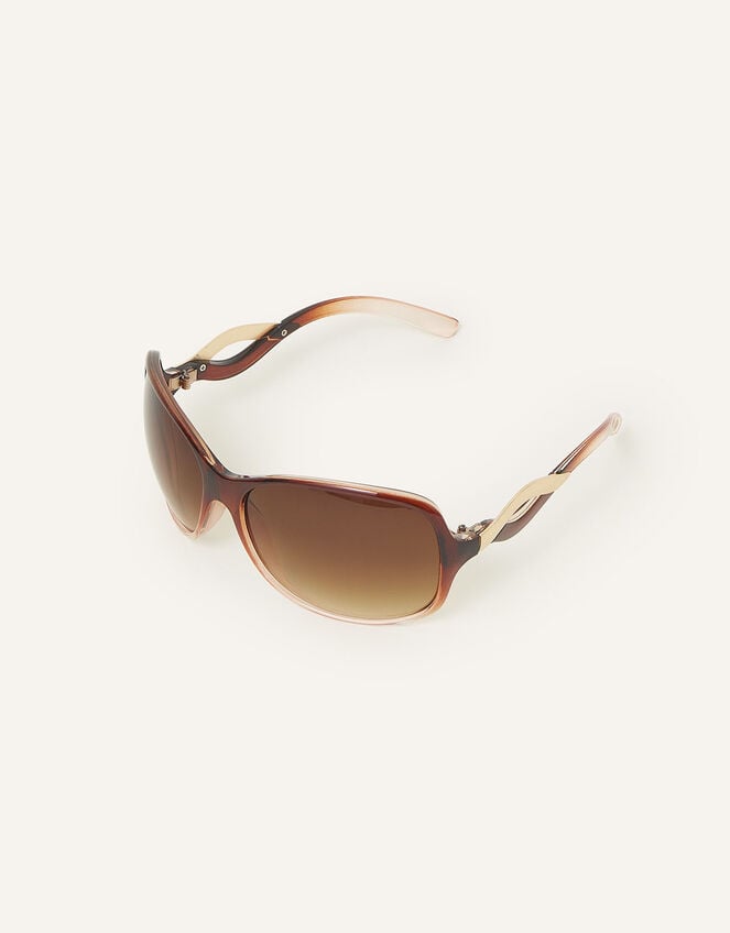 Wavy Arm Wrap Sunglasses, Brown (BROWN), large