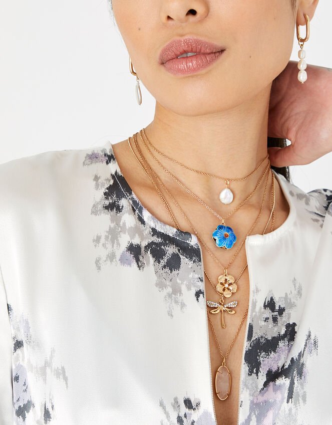 Flower and Dragonfly Necklace Set, , large