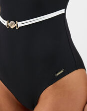 UPF50+ Mono Belted Shaping Swimsuit, Black (BLACK WHITE), large