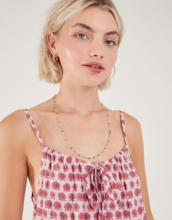 Mixed Shell Print Dress, Orange (CORAL), large
