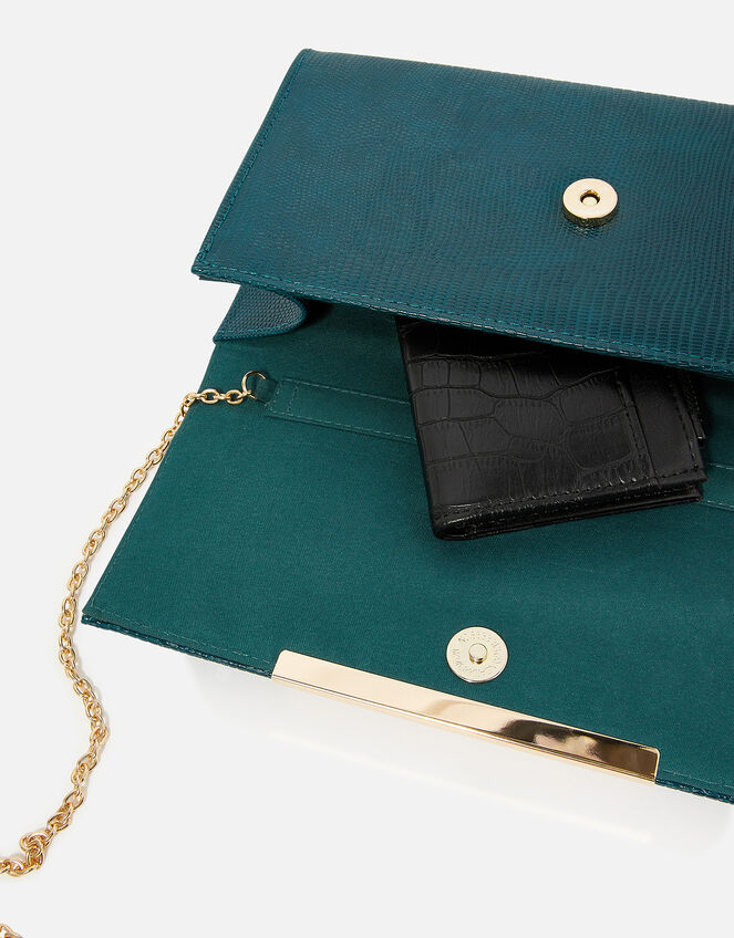 Faux Reptile Clutch Bag, , large