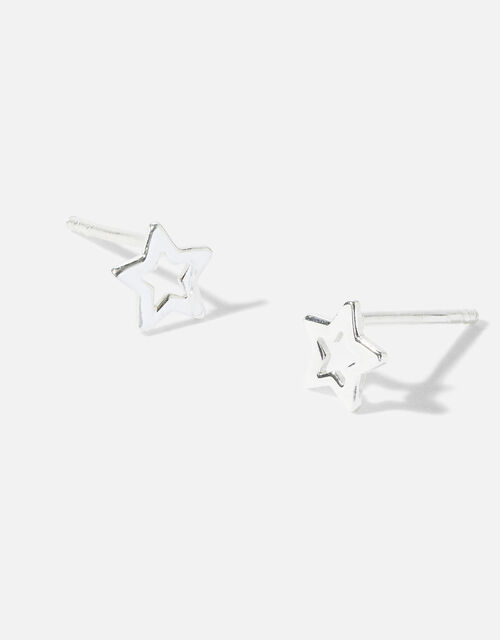 Sterling Silver Cut Out Star Stud Earrings, , large