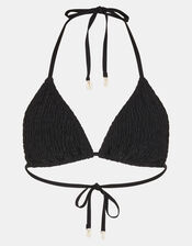Smocked Triangle Bikini Top, Black (BLACK), large