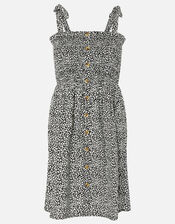 Dot Print Bandeau Dress in Organic Cotton, Black (BLACK/WHITE), large