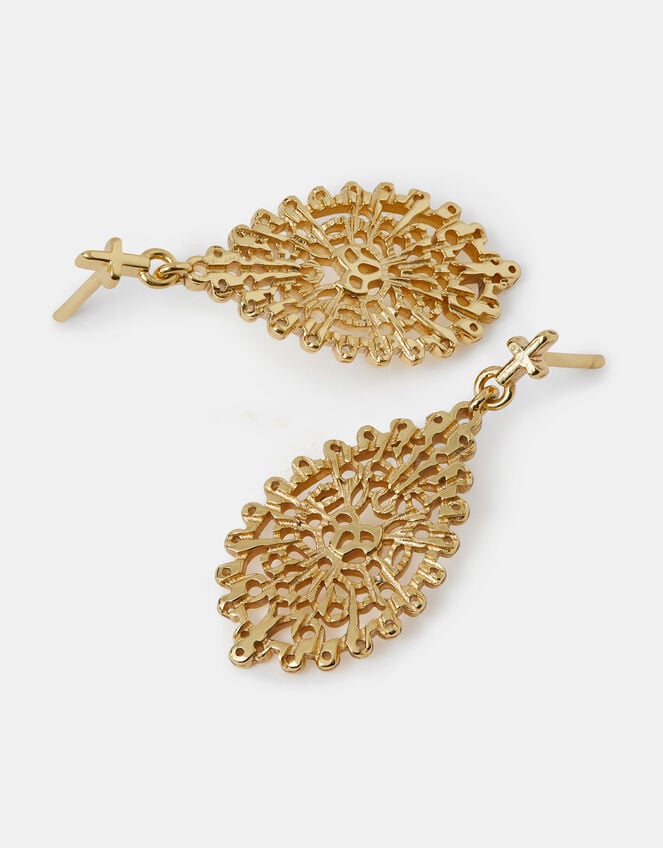 14ct Gold-Plated Filigree Teardrop Earrings, , large