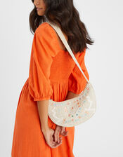Mirror Embellished Sling Crossbody Bag, , large