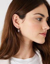 Sterling Silver Crystal Short Drop Earrings, , large