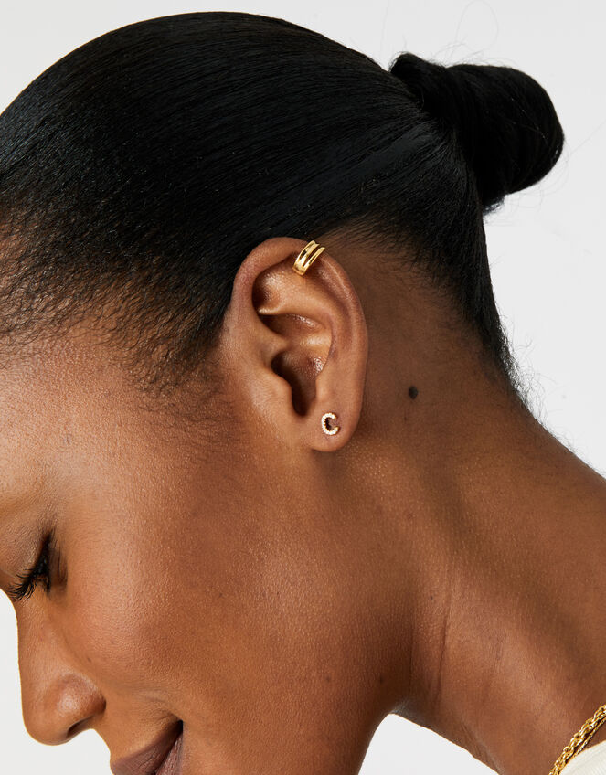 Gold-Plated Sparkle Initial Single Stud Earring, Gold (GOLD), large